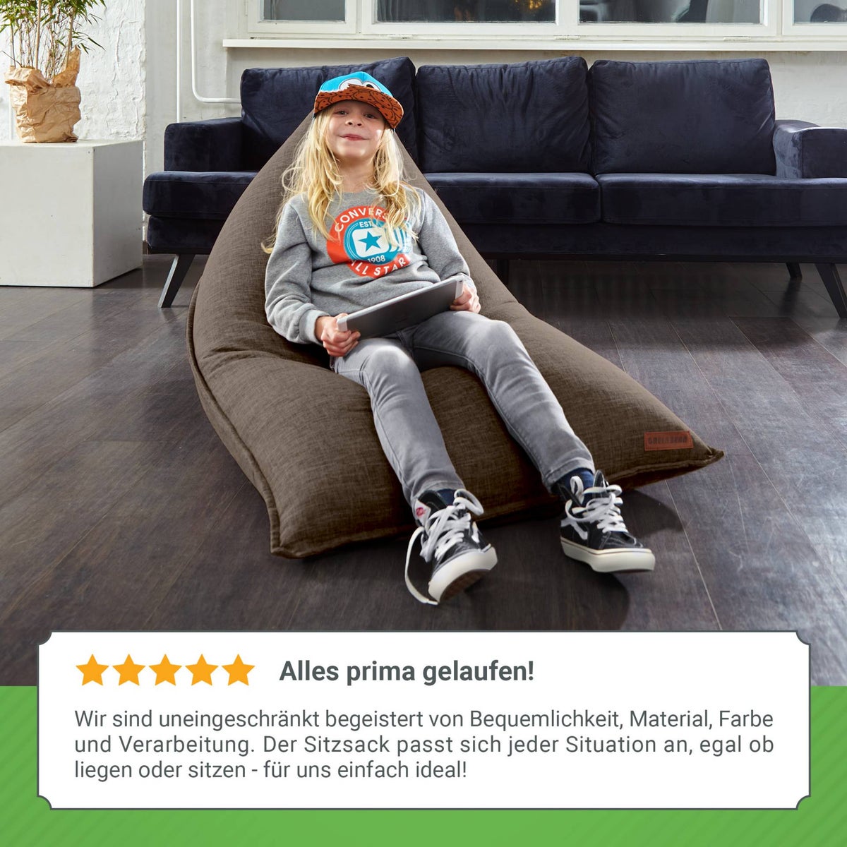 Green Bean Triangle Zitzak 150x100x100cm met 220 liter EPS-korrelvulling - Knuffelzacht en wasbaar - Binnenkussen van stof voor op de vloer, ligstoel en zitkussen - Bruin