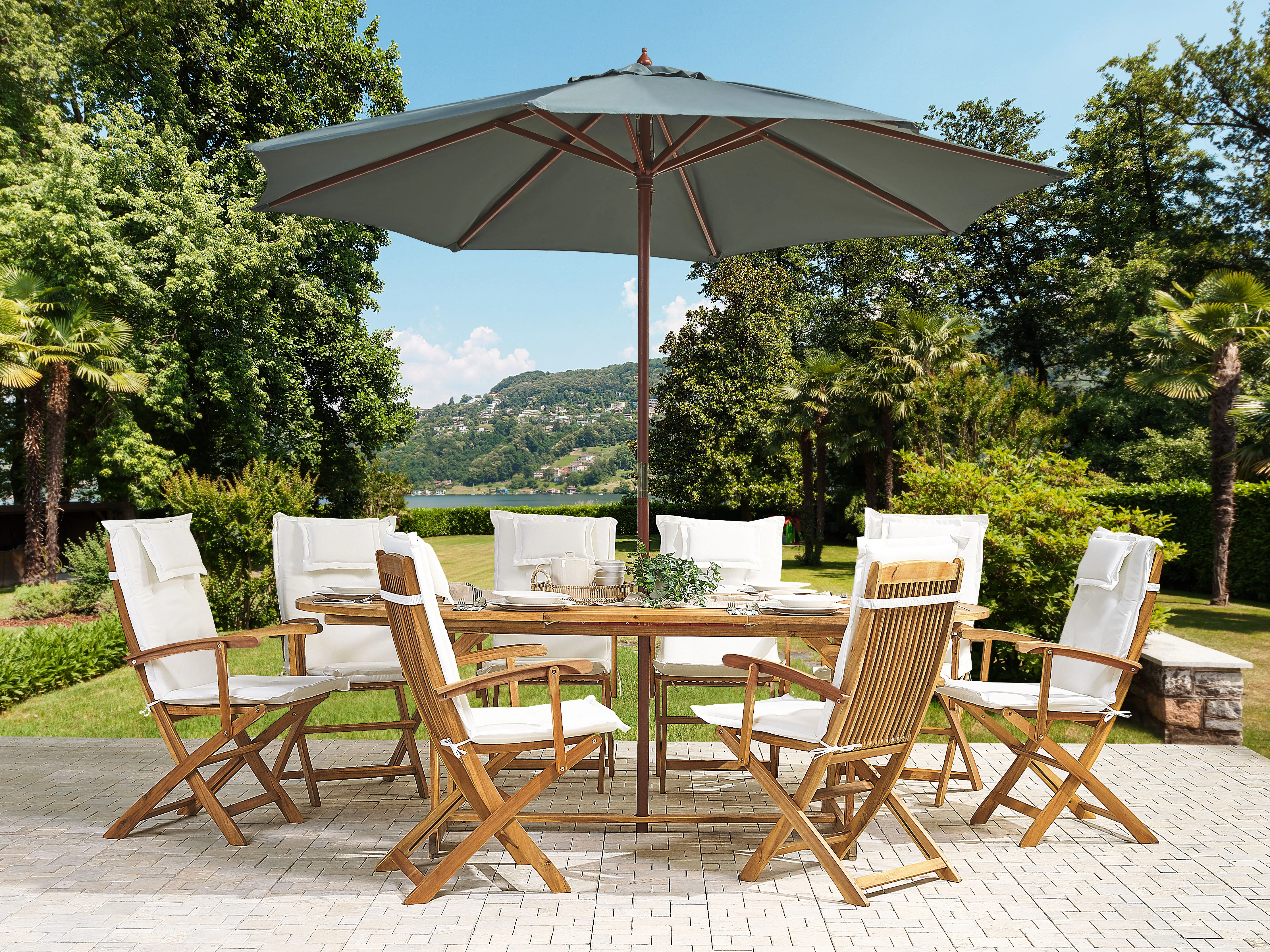 Tuinset 8-zits MAUI met parasol Acaciahout Gebroken wit