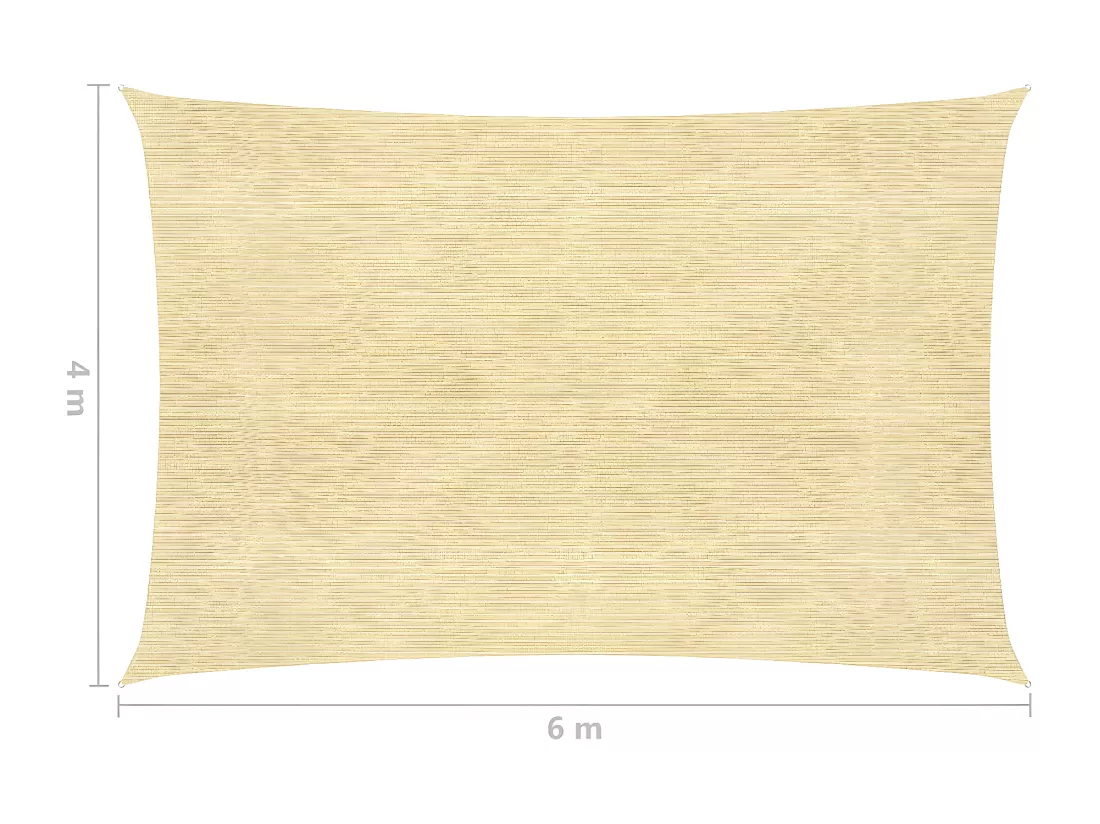 Voile d'ombrage en PEHD rectangulaire 4 x 6 m Beige