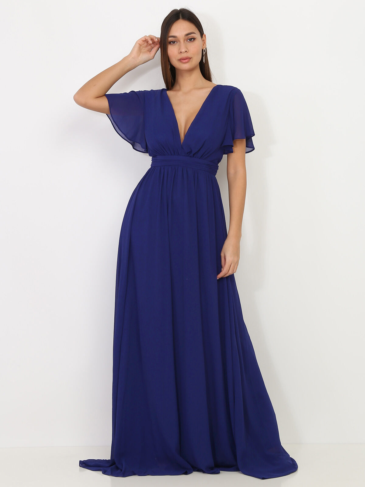 Robe longue à manches papillons- Bleu