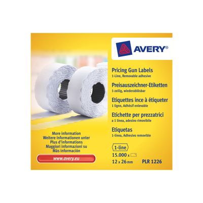 Avery - 10 rouleaux de 1500 étiquettes amovibles pour étiqueteuse 1 ligne - 26 x 12 mm - Blanc