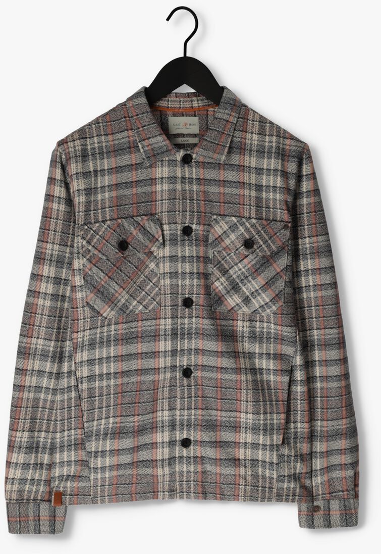 CAST IRON blauwe cast iron overshirt long sleeve shirt mouline check shirtjacket