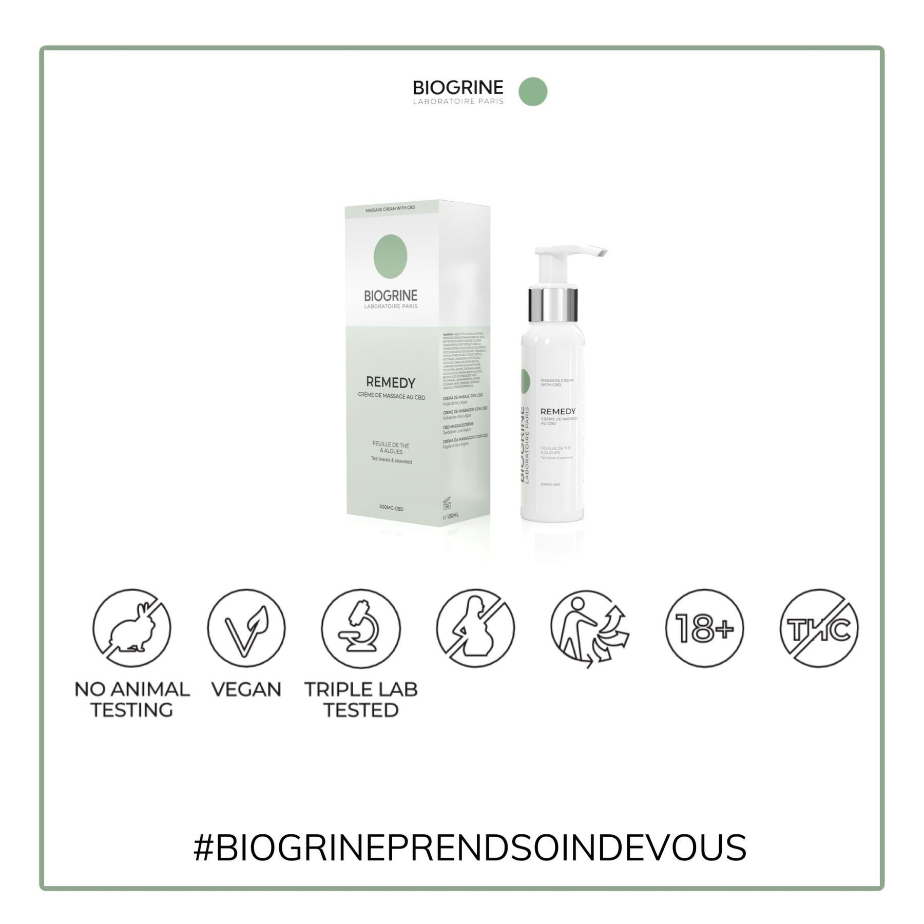 BIOGRINE „REMEDY“  CBD-MASSAGECREME  SHEABUTTER & GINSENG