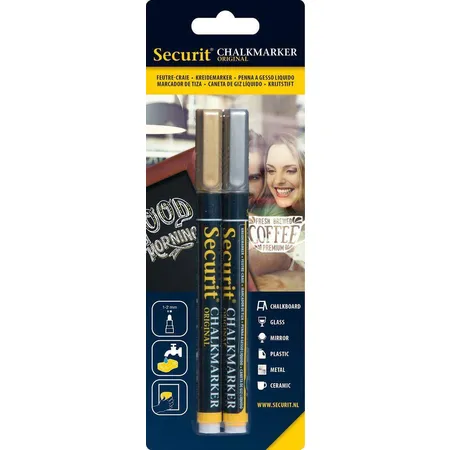 Securit Kreidemarker mit Rundspitze ca. 1 2 mm 2er Set gold und silber