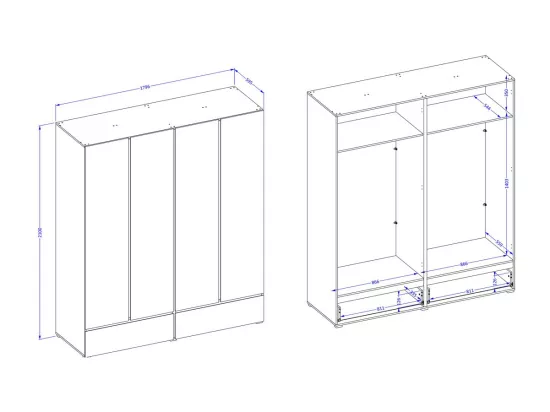 Armoire HAVANA 180 cm – Chêne et noir – 4 portes et 2 tiroirs – Élégance naturelle et grande capacité
