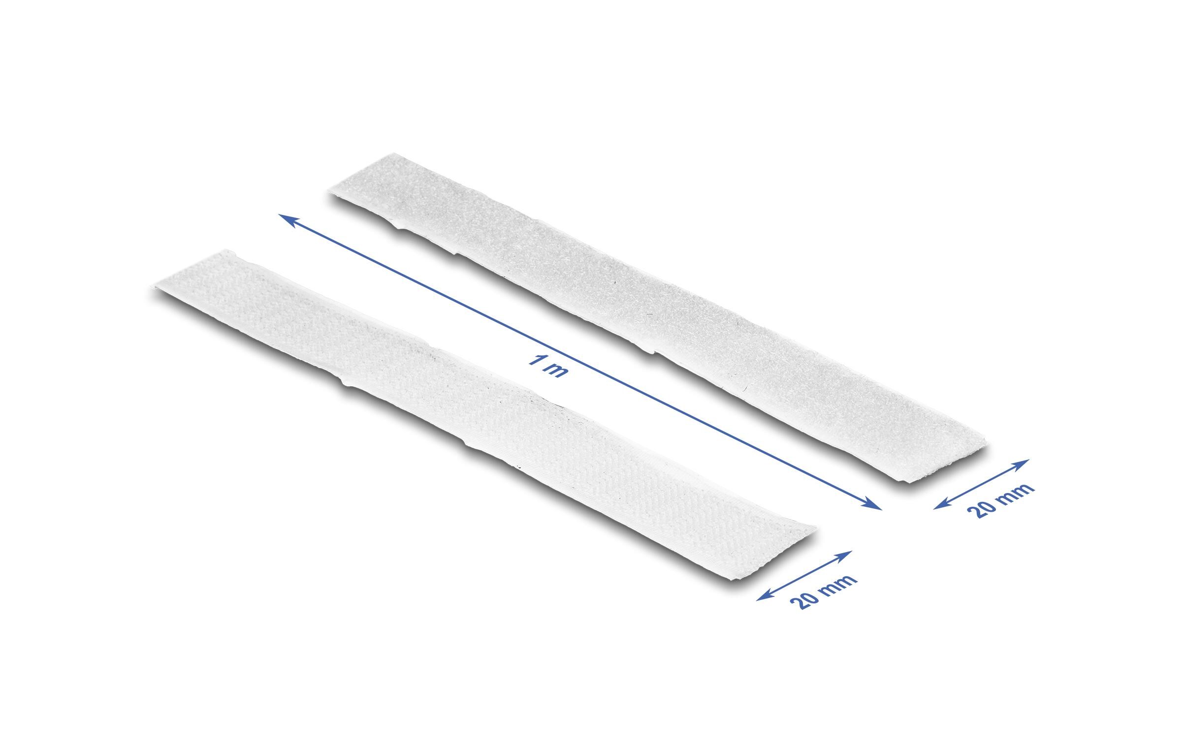 Klettband 1 m x 20 mm mit Haft- und Flauschband, WeissDelock Klettband selbstklebend mit Haft- und Flauschband L 1 m x B 20 mm weiss