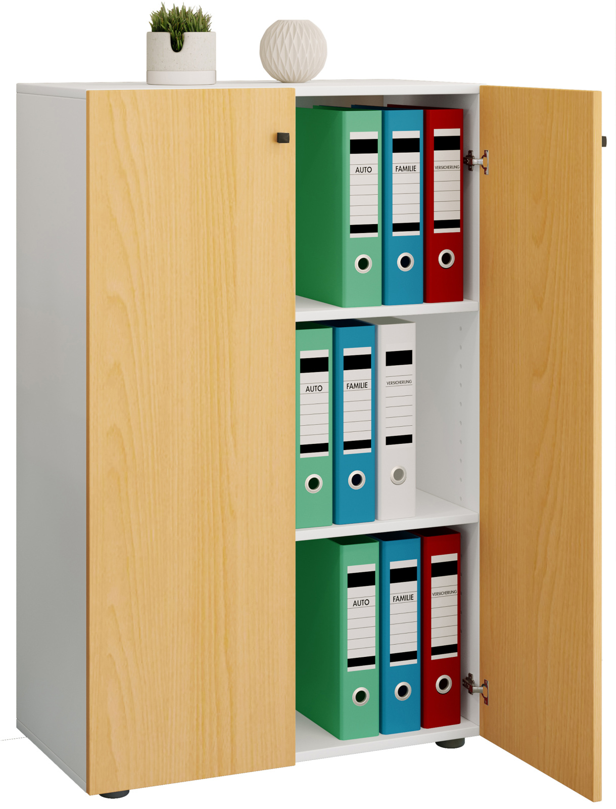Büroschrank LONA XL - Buche - weiß - mit Drehtüren - 110 cm hoch
