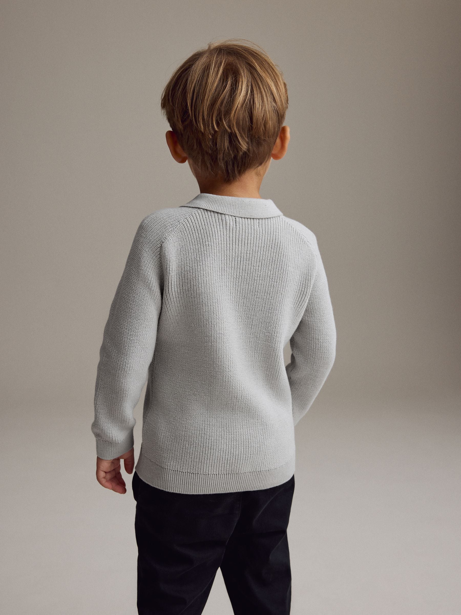 Lichtgrijs - Poloshirt met lange mouwen en kwartrits (3mnd-7jr)