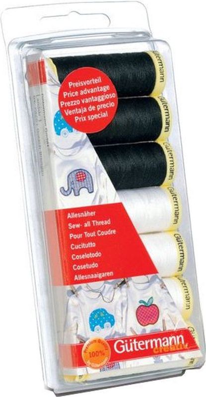 Gutermann - Schroefdraadset Naai-All - Wit/Zwart - 100% Polyester - 7 Rollen