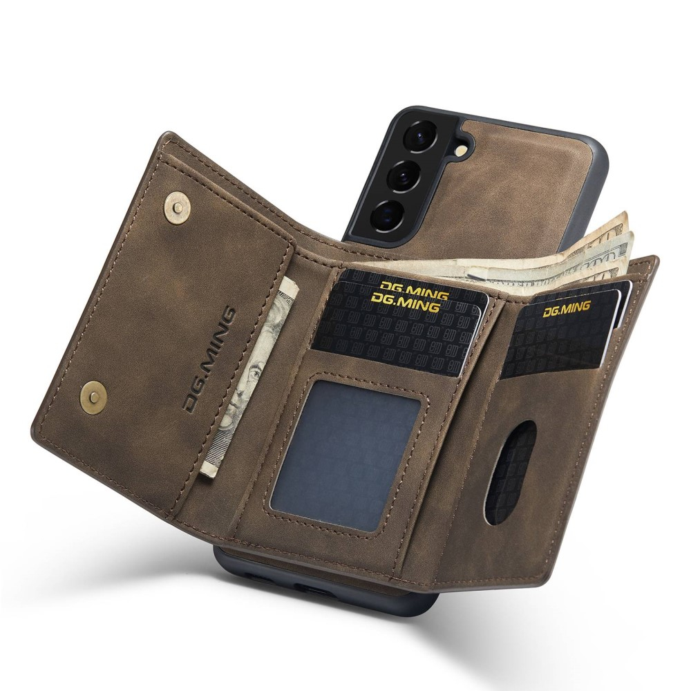 2in1 Samsung Galaxy S23 5G Leder Hülle Wallet   Magnetisches Kreditkartenfach - Dunkelbraun