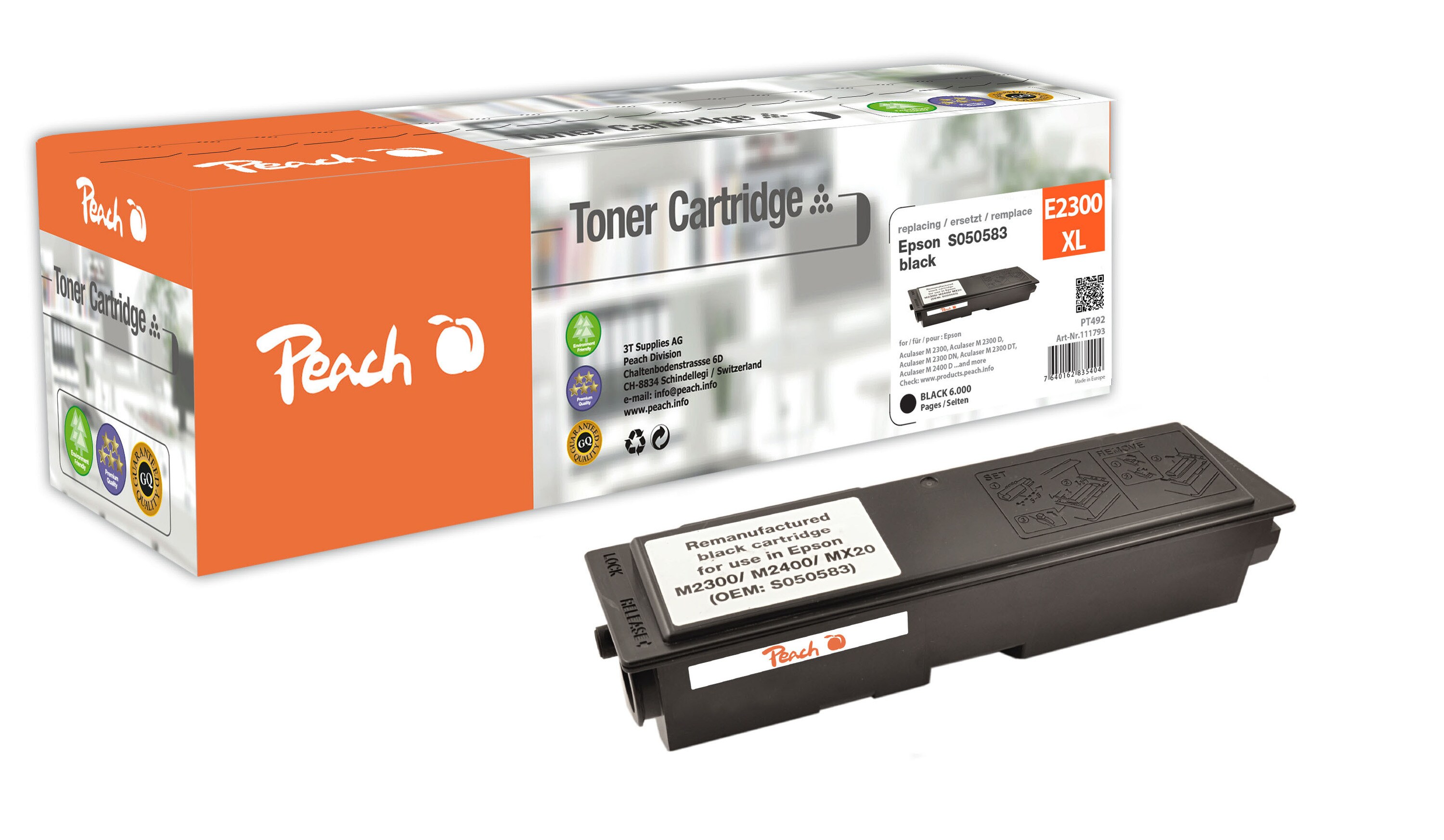 Peach E0583 XL Toner XL bk ersetzt Epson Nr. 0583XL, C13S050583XL für z.B. Epson Aculaser M 2300, Epson Aculaser M 2300 D, Epson Aculaser M 2400 (wiederaufbereitet)