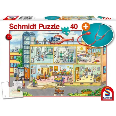 Schmidt Spiele KinderPuzzle - Im Kinderkrankenhaus, 40 Teile, mit Stethoskop
