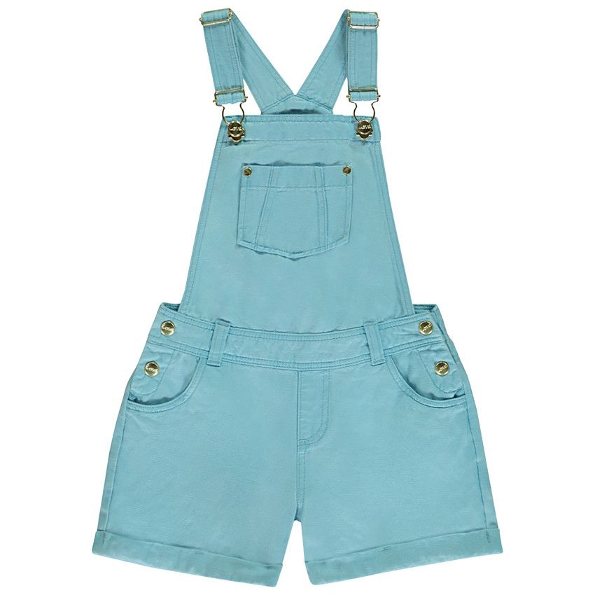 Salopette courte en toile unie pour fille - Bleu moyen