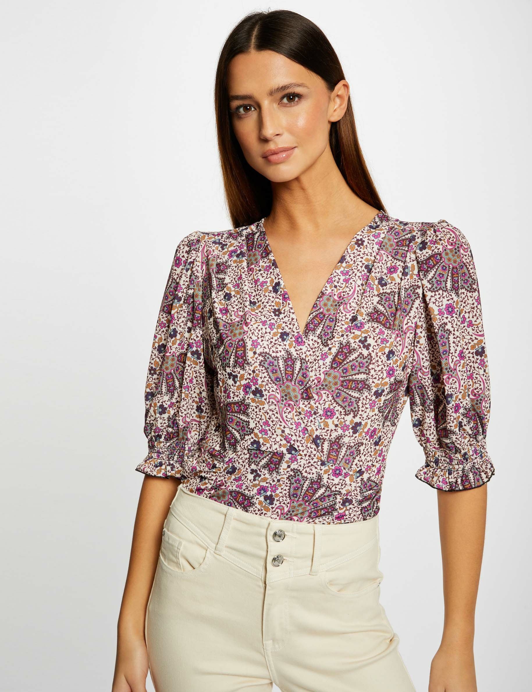 T-shirt manches 3/4 imprimé végétal multico femme - multico