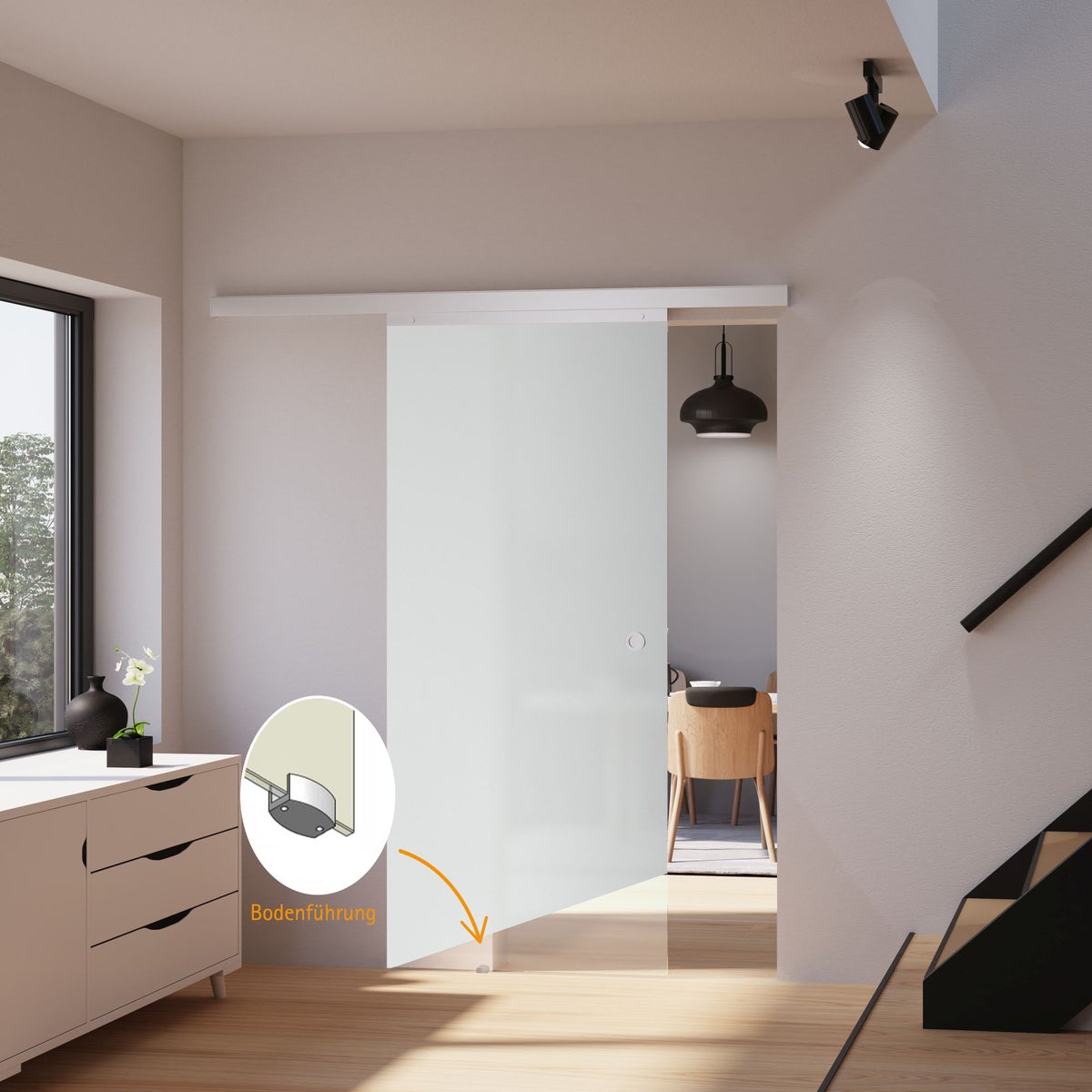 Schuifdeur van glas, mat, 755x2035 mm, binnendeur - vierkante greep