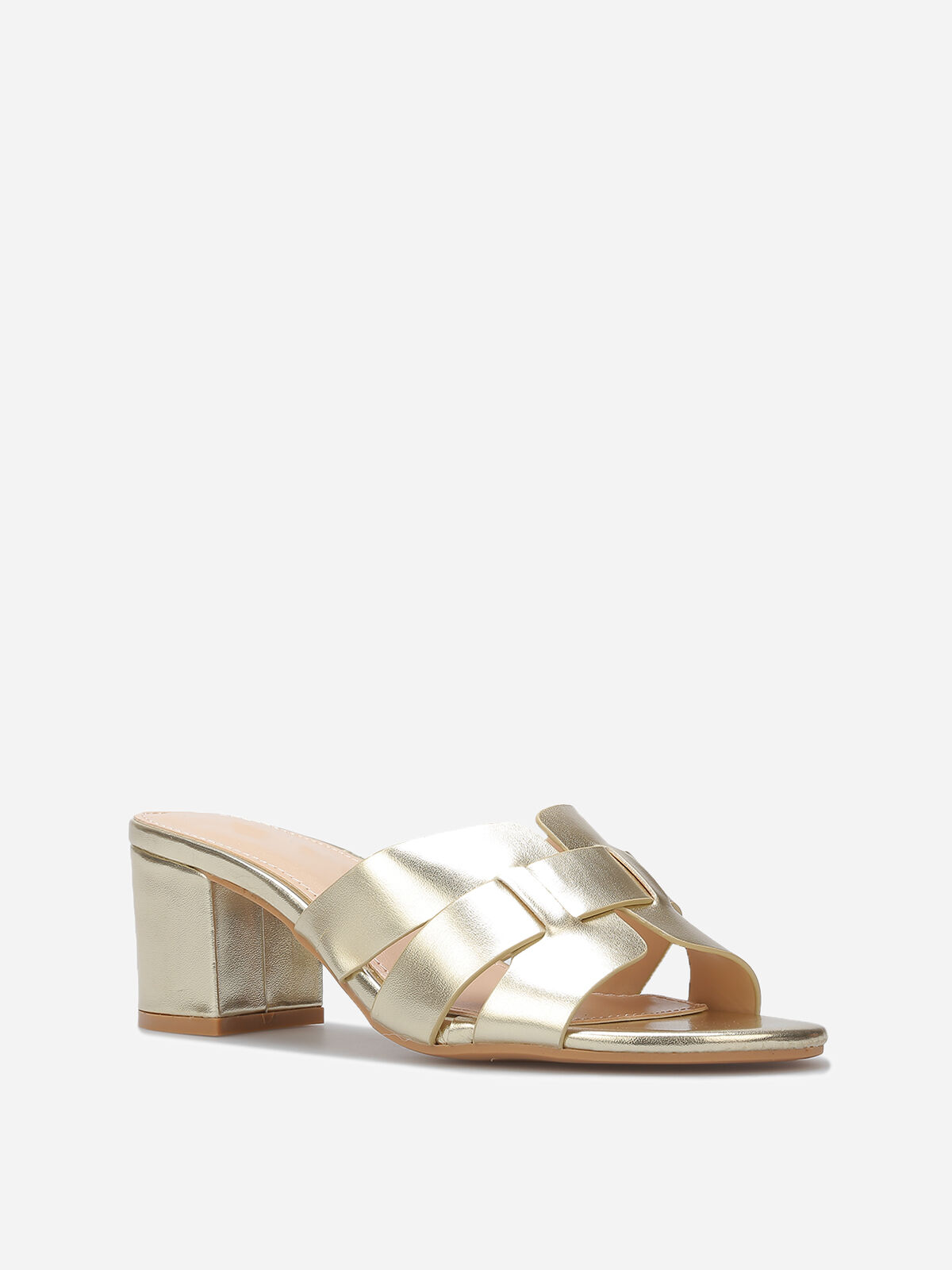 Mules à talon et brides entrecroisées- Doré