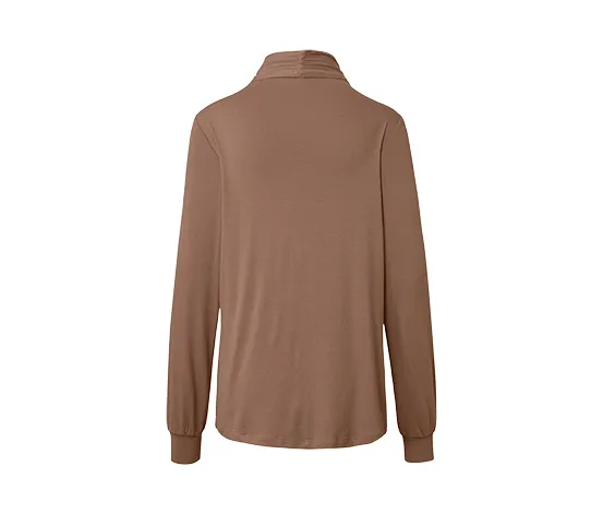 Langarmshirt mit V-Ausschnitt, beige