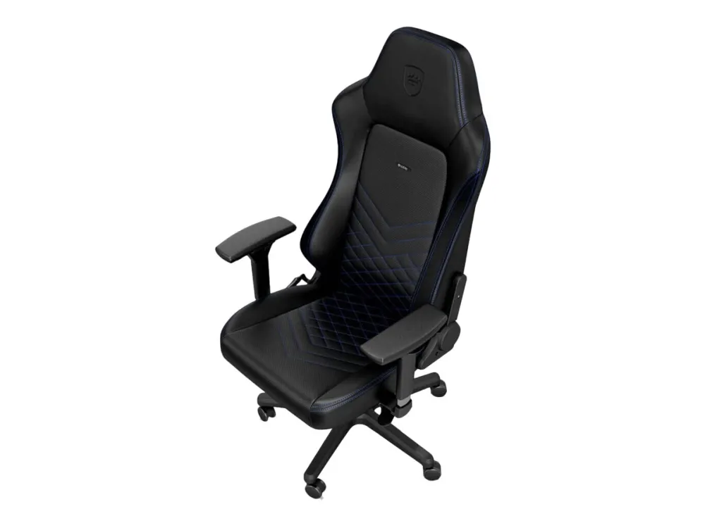 Noblechairs Hero - Stol - ergonomisk - armstøtter - T-formet - vippe - drejeled - aluminium, polyurethan, stål, memory foam, polyuretan vegan falsk læder - sort, blå