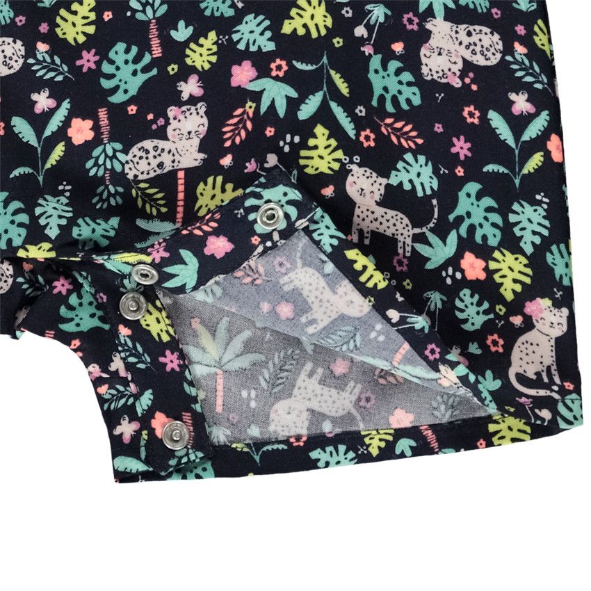 Combishort en voile imprimé jungle pour bébé fille - Bleu marine