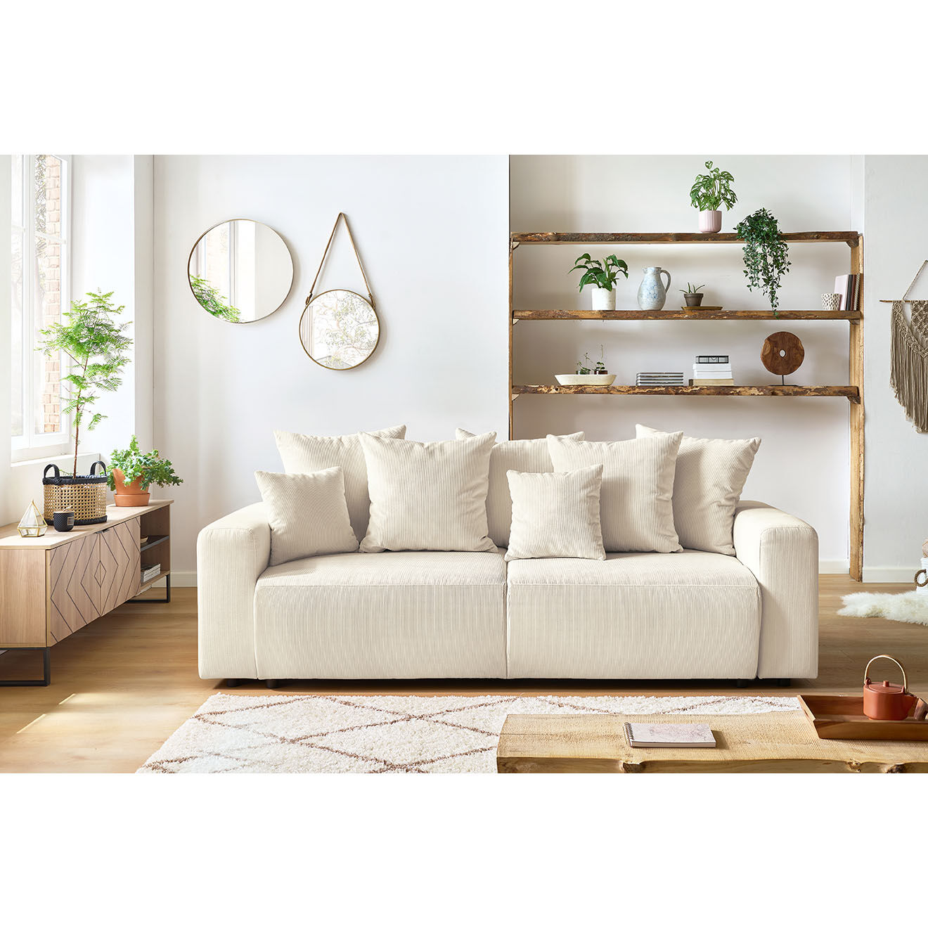 Bobochic Canapé 3 places convertible velours côtelé Envy beige - 245x102x88 cm