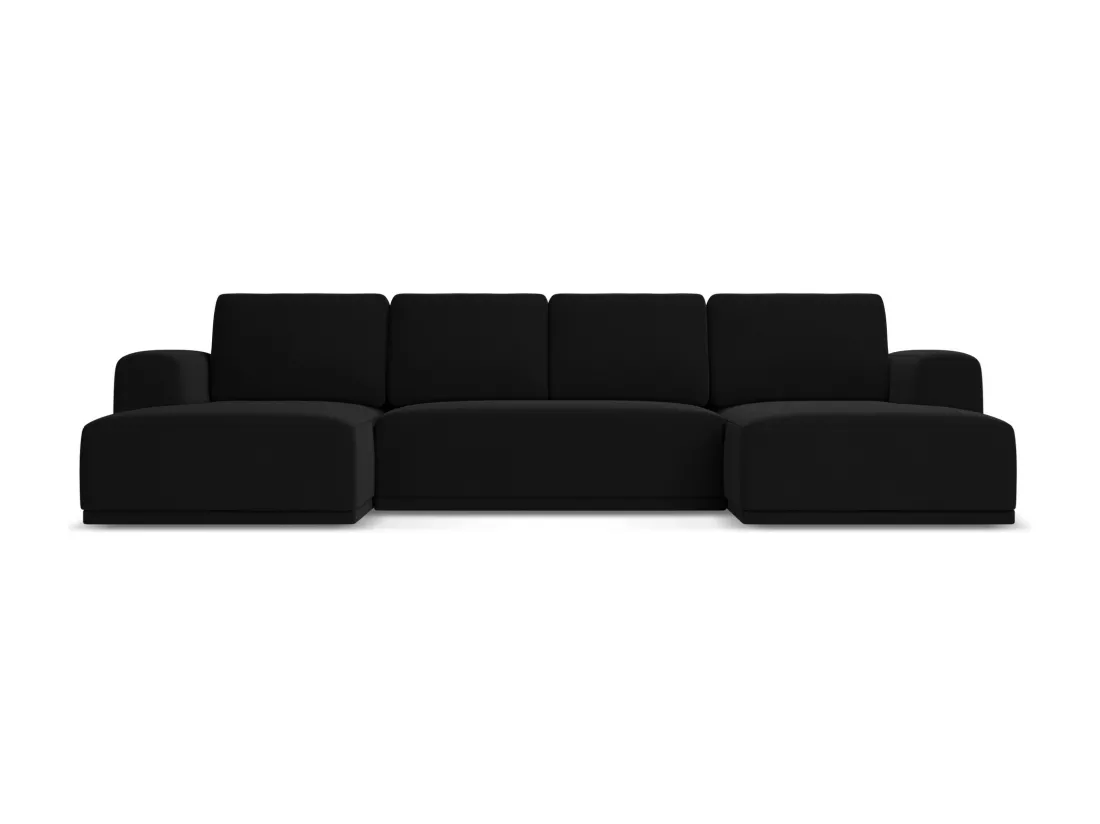 Canapé d'angle panoramique convertible en velours - noir - KAILA