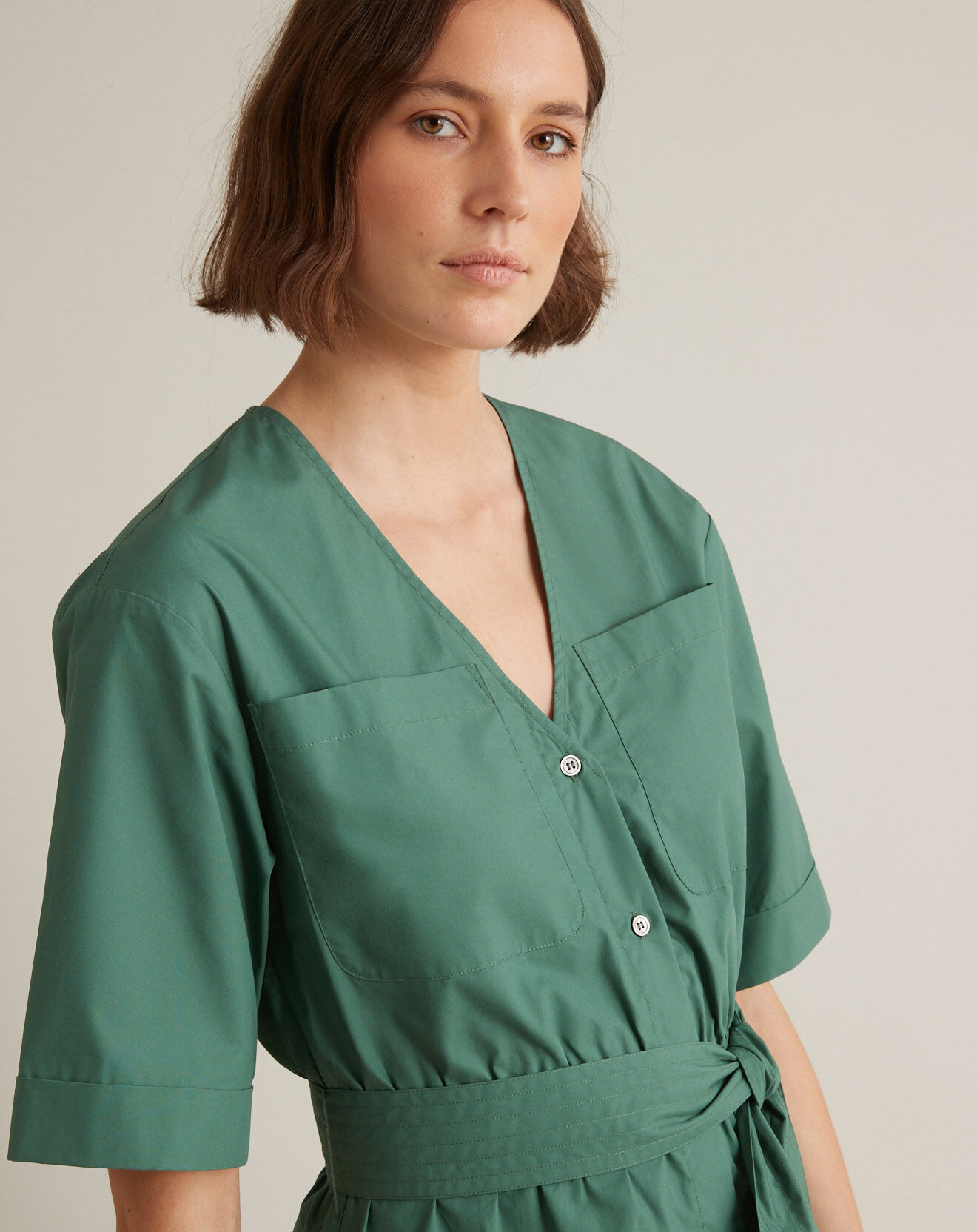 Cyrillus Robe longue en Popeline craquante verte