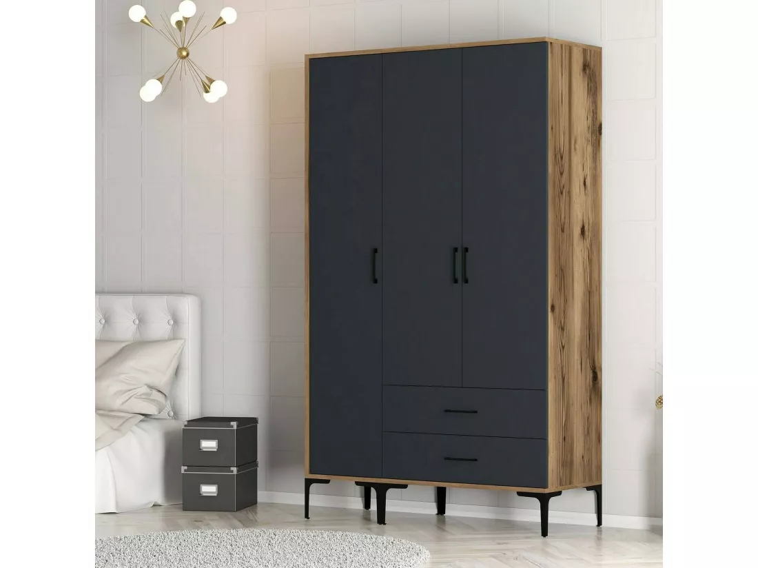 Garde-robe 3 portes Dangiull, Meubles de chambre, Penderie de plain-pied, Placard à vêtements, 120x201h48 cm, Noyer et Anthracite