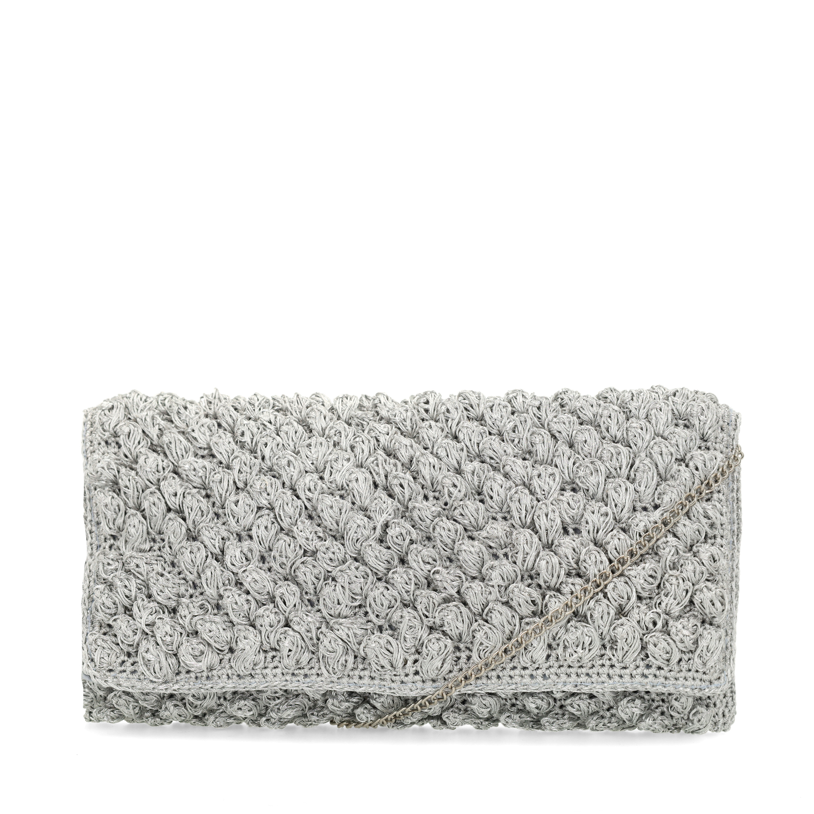 Zilveren clutch met gebreide details