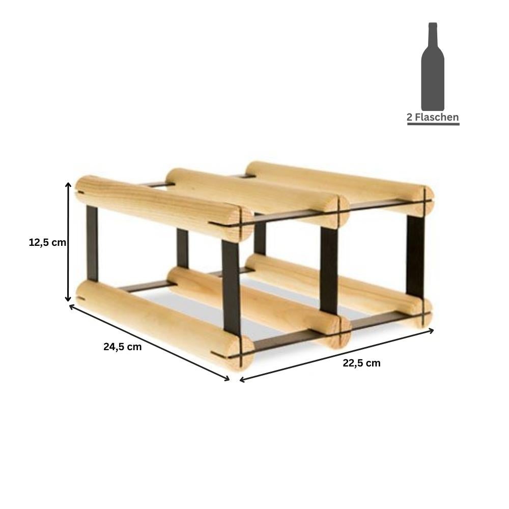 PROREGAL Modulair Wijnrek Vinotega Mod Metaal HxBxD 12,5 x 22,5 x 24,5 cm 2 x 1 Flessen Massief Dennenhout Natuurlijk