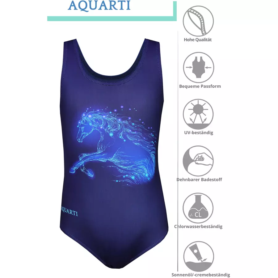 Aquarti Mädchen Badeanzug mit Ringerrücken Print blau Modell 3