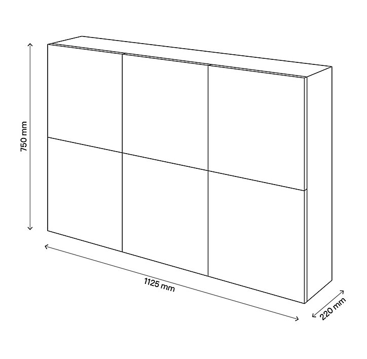 Buffet suspendu blanc avec 6 portes anthracite brillantes GoodHome Atomia H. 75 x L. 112,5 x P. 22 cm