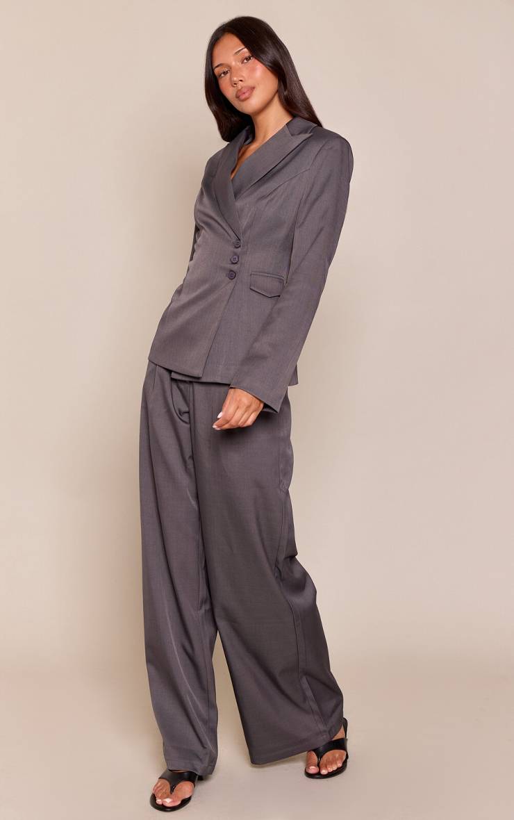 Gris Pantalon Large Tailleur En Tissu Tissé