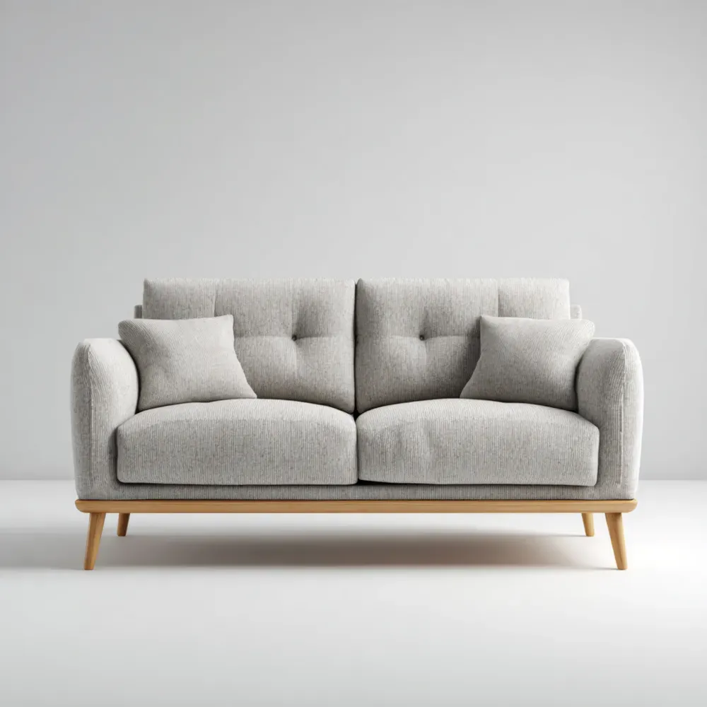 Sofa Stoffpolster Hellgrau mit Holzrahmen