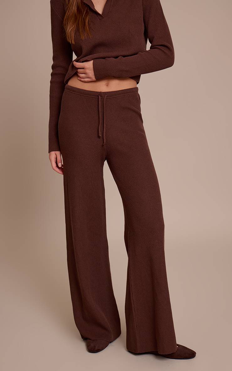 Chocolat Pantalon En Maille Côtelée À Jambes Larges