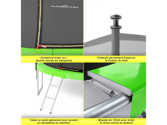Trampoline de jardin ø244 cm- 8FT- Filet intérieur, Matelas de protection et Echelle