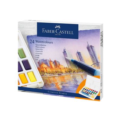 Faber-Castell Creative Studio - 24 demi-godets de peinture aquarellable - couleurs assorties