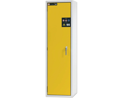 Asecos brandwerende gasflessenkast G90.6-2F, 600 mm breed, rechtsdraaiend, grijs/geel