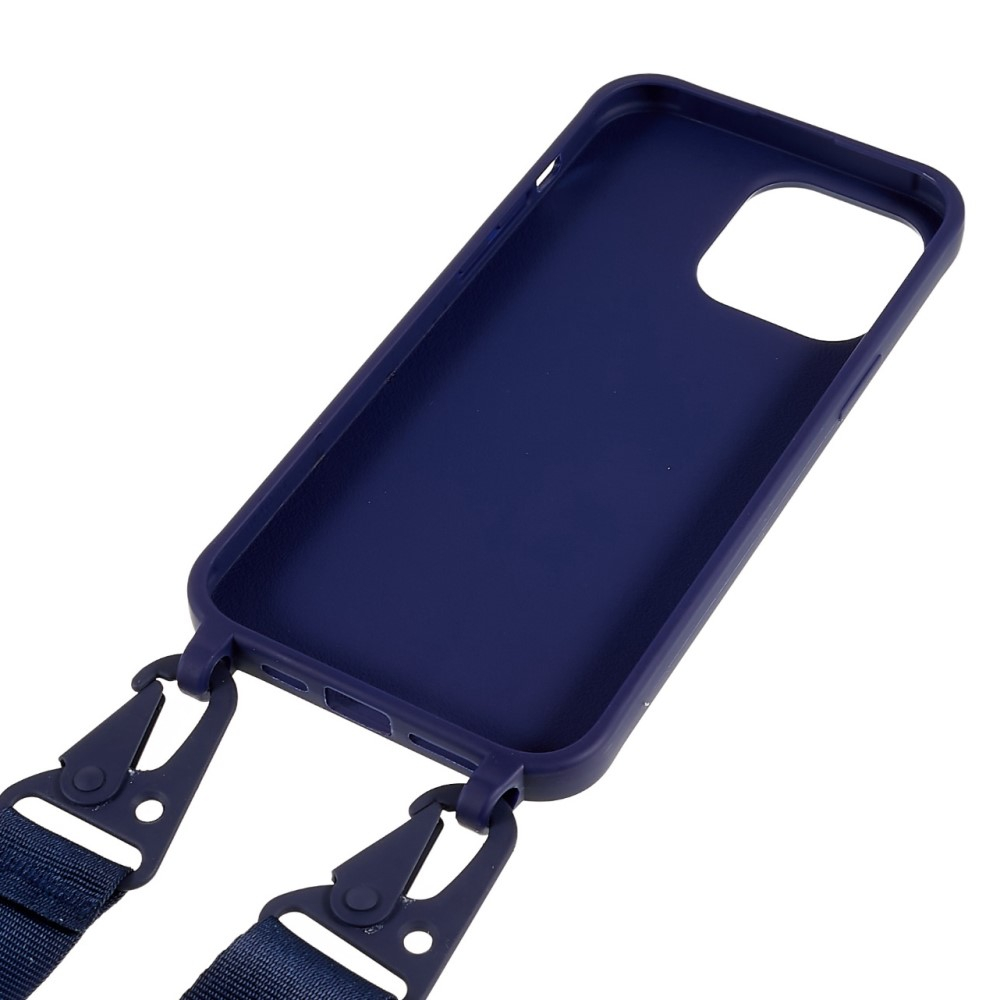 iPhone 14 Pro Necklace Gummi Case Hülle   Handykette Nylon Strap (160cm) - Dunkelblau