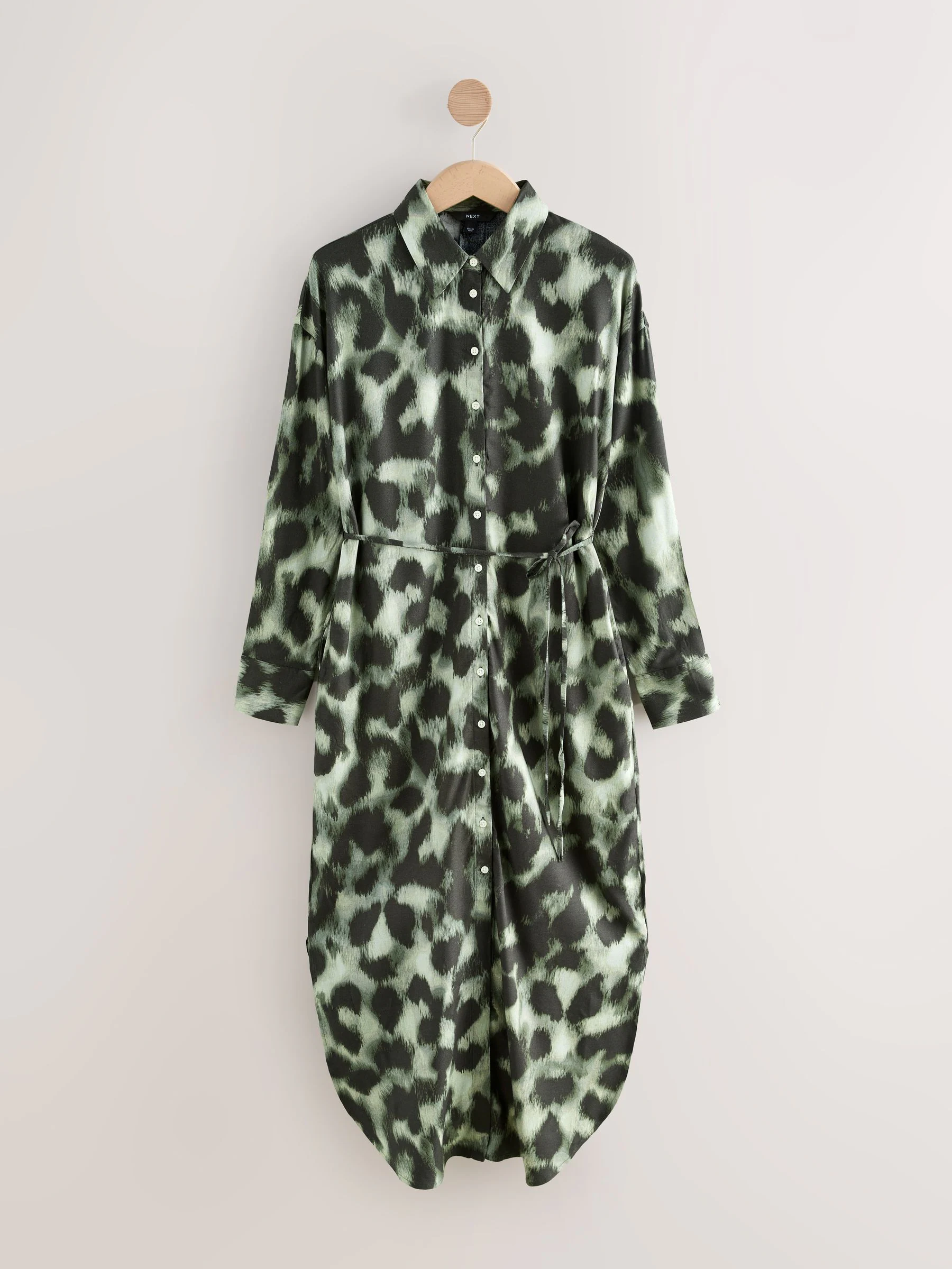 Zwart/groene dierenprint - Long Sleeve Tie Waist Shirt Dress