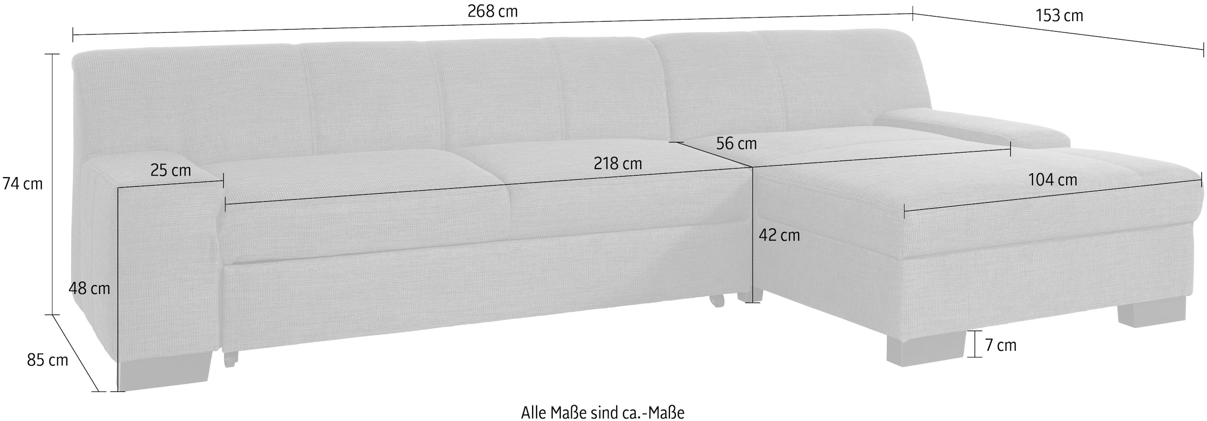 DOMO collection Ecksofa »Norma, elegant & modern, mit flachen Armlehnen, Breite 268cm, L-Form« wahlweise mit Bettfunktion