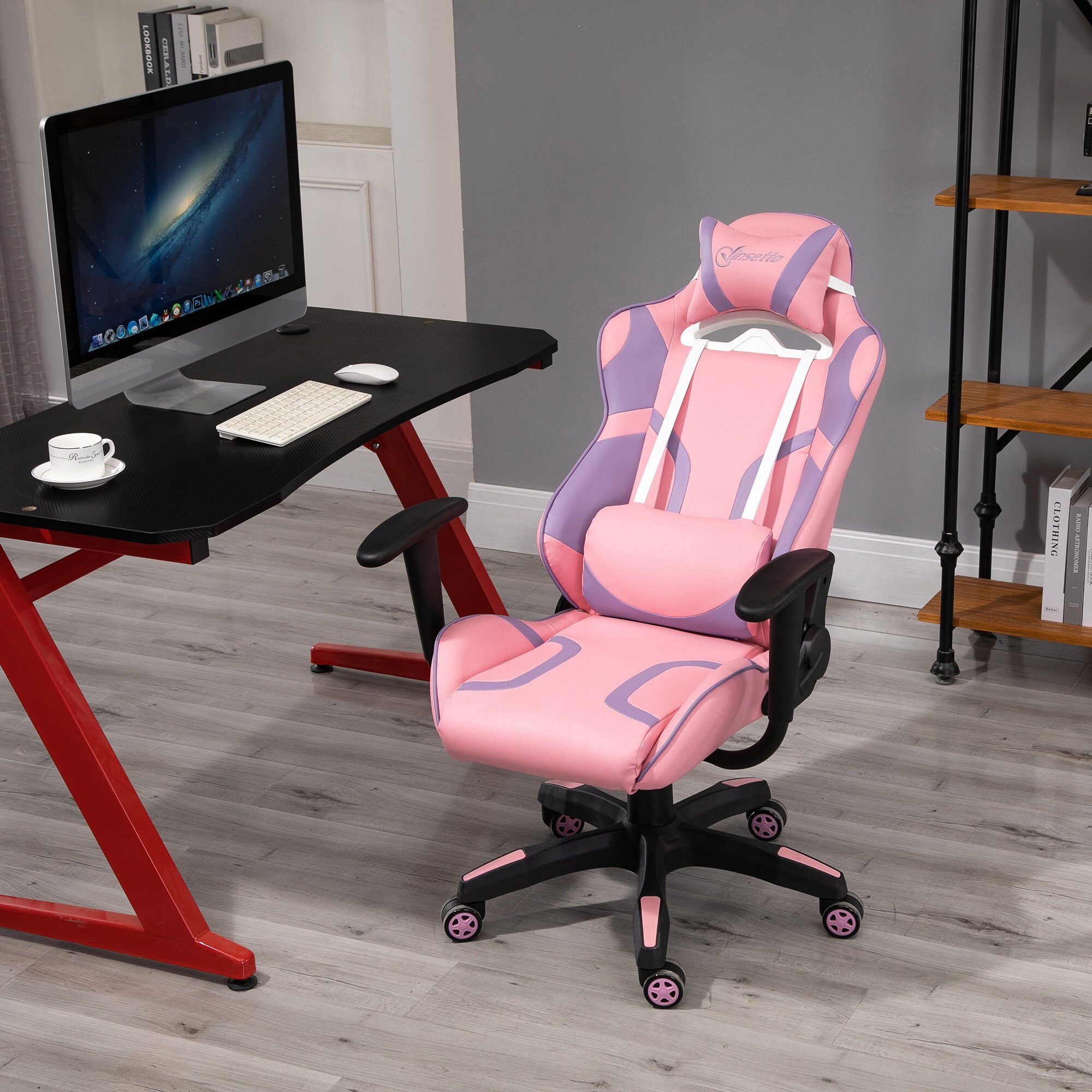 Vinsetto Gamingstuhl ergonomisch rosa, violett 69 x 56 x (116-125,5) cm (BxTxH)