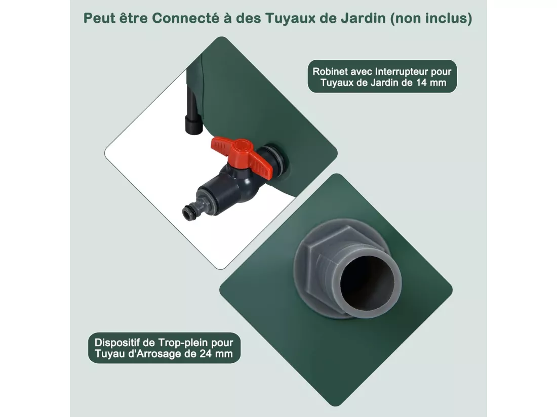 Récupérateur d’Eau de Pluie 225L -Pliable Réservoir à Eau Filtre Ø60 x 80 cm Vert