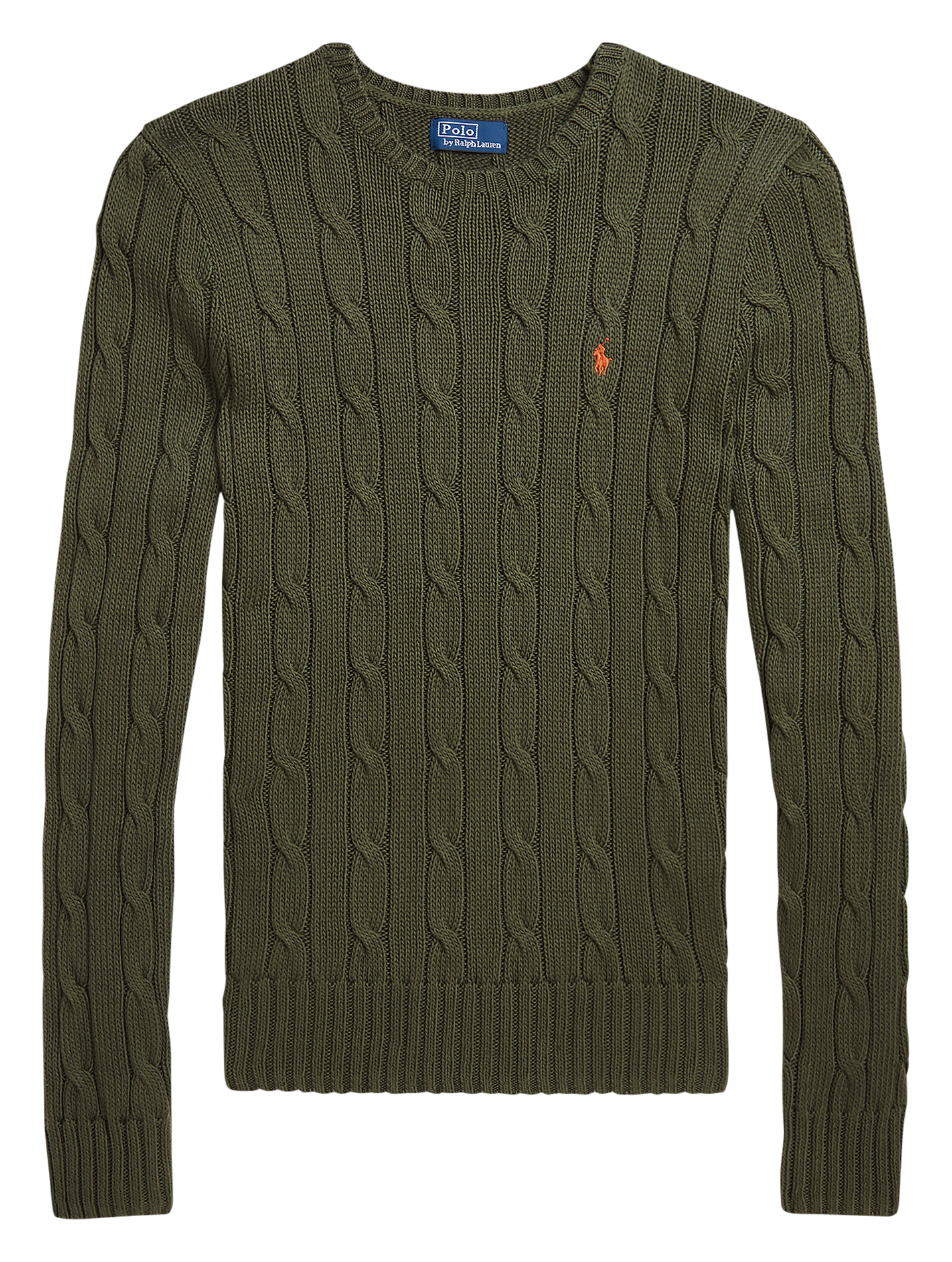 Pull col rond brodé en coton | Vert