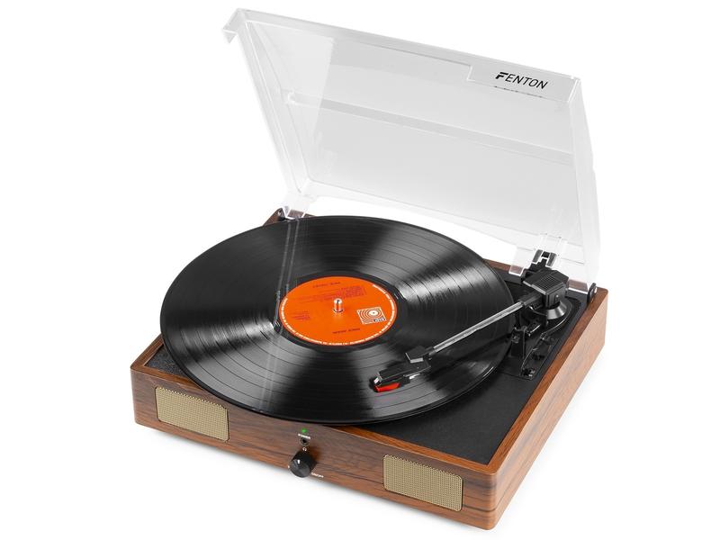 Fenton Plattenspieler RP106W Braun Handgefertigter Plattenspieler aus Holz mit zwei eingebauten Lautsprechern