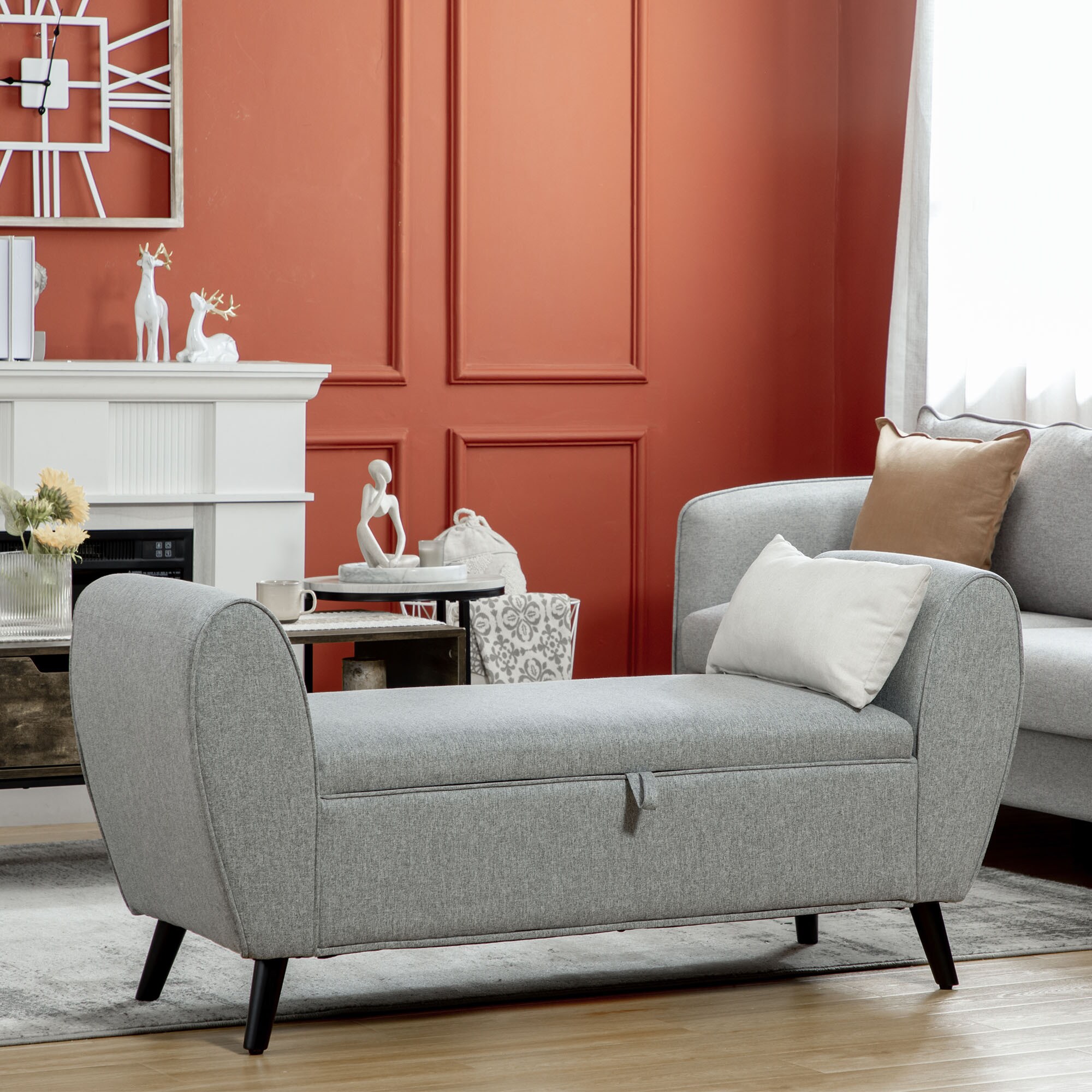 HOMCOM Sitzbank mit verstecktem Stauraum grau 140L x 49B x 68H cm