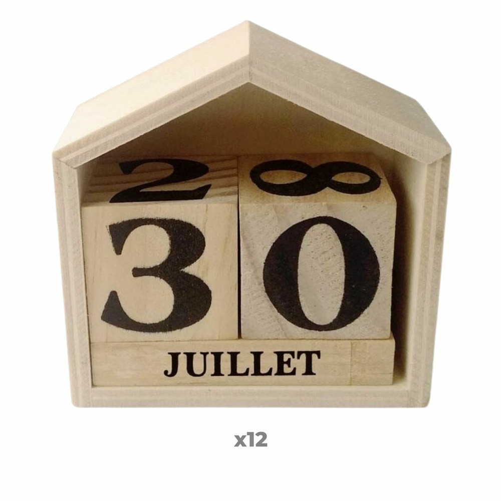 12 calendriers perpétuels en bois maisonnette 7,3 x 8 x 3,4 cm