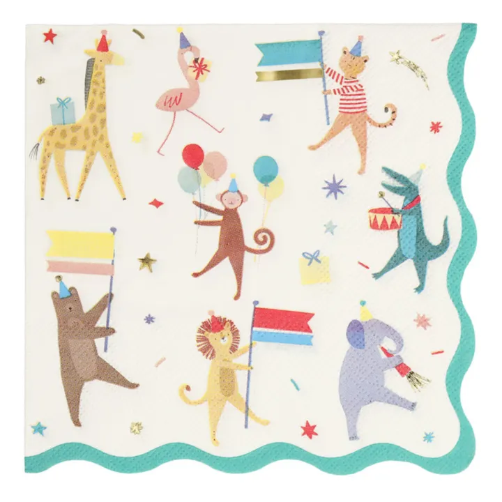 Meri Meri Serviettes en papier Parade des animaux - Set de 16