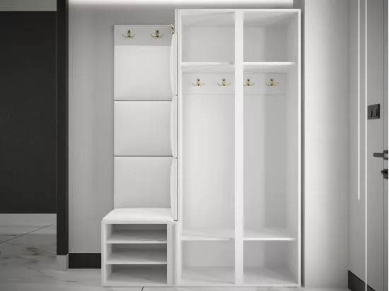 Meuble d'entrée Hartford 380, 186x116x46cm, Miroir, Blanc|Noir, MDF|Stratifié|Faux cuir