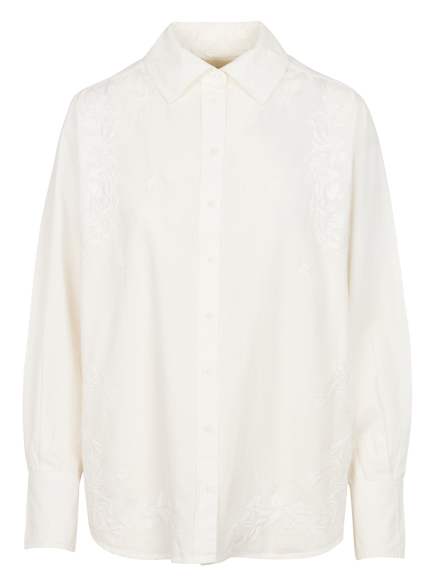 LUCINDA - Chemise col classique droit en coton brodé | Blanc