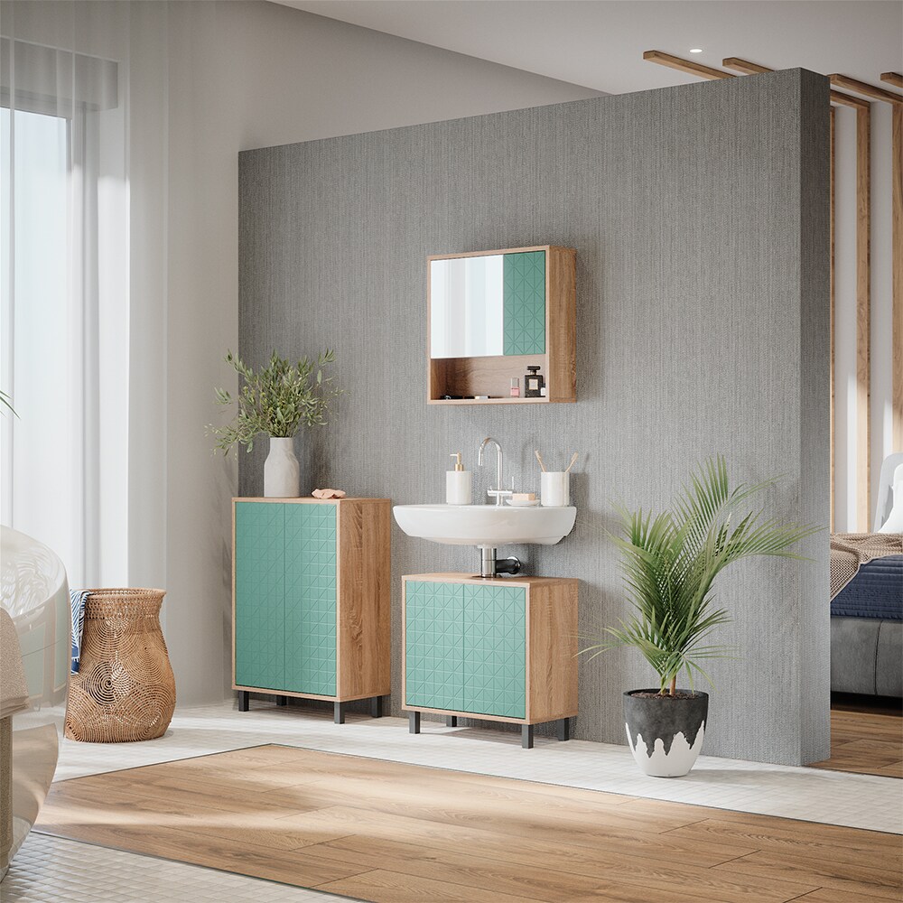 Vicco Badmöbel-Set Agasta sonoma, Badezimmerschränke 3D Optik
